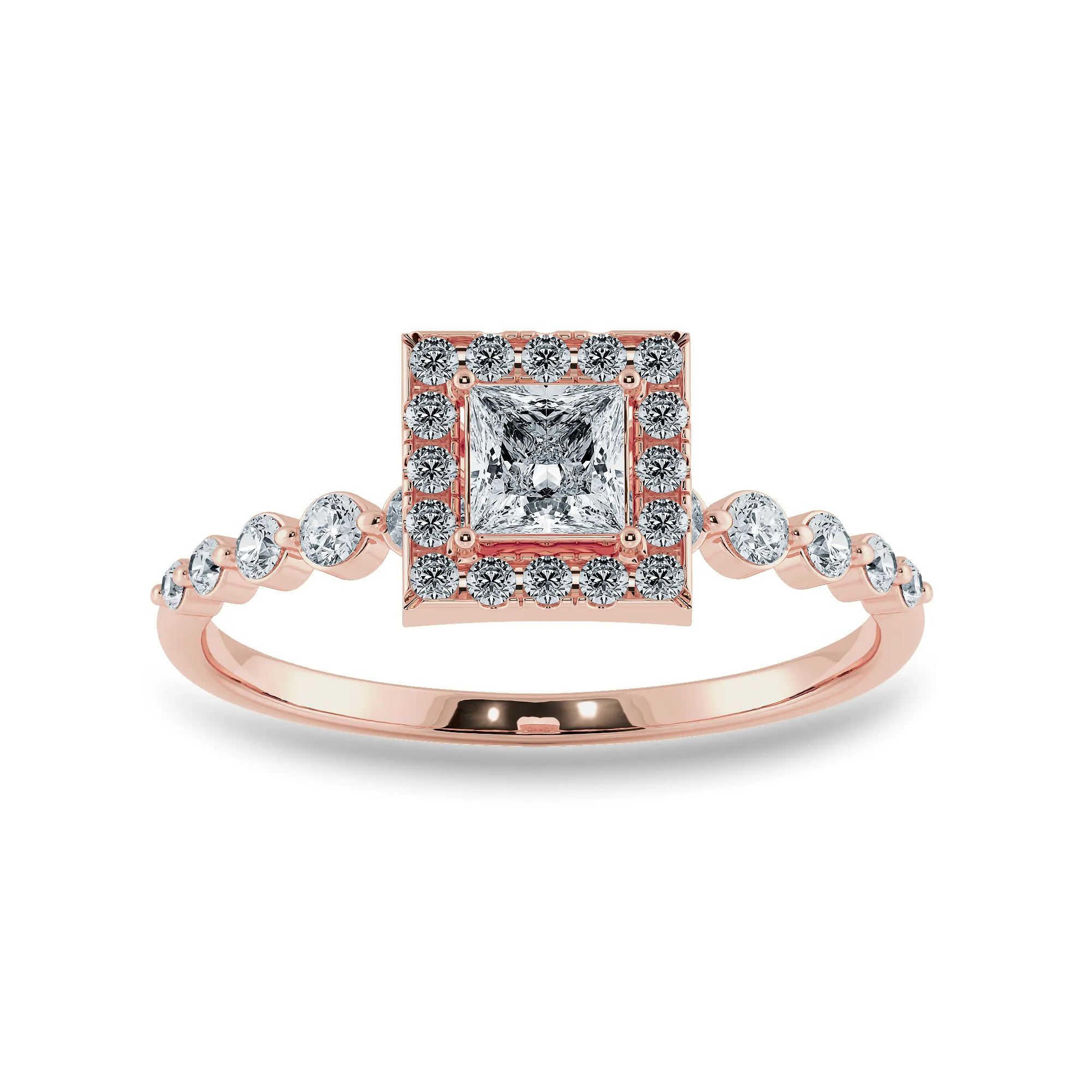 0.20cts. Princess Cut Solitaire Halo Diamond Accents 18K Rose Gold Ring JL AU 2003R-C