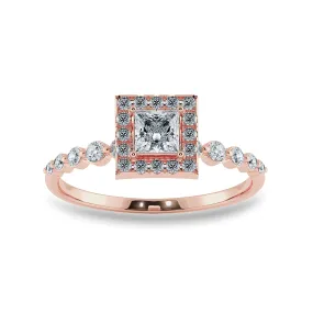 0.20cts. Princess Cut Solitaire Halo Diamond Accents 18K Rose Gold Ring JL AU 2003R-C