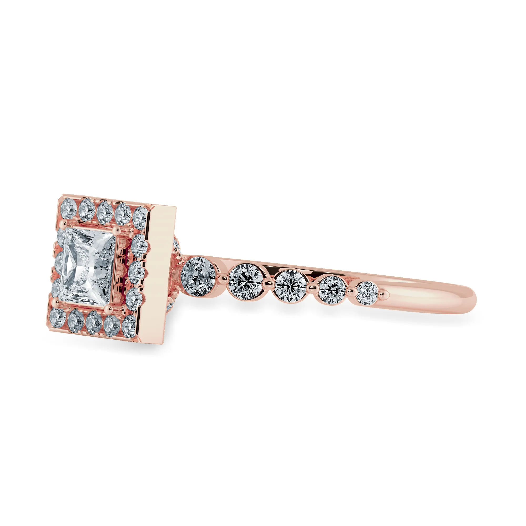 0.20cts. Princess Cut Solitaire Halo Diamond Accents 18K Rose Gold Ring JL AU 2003R-C