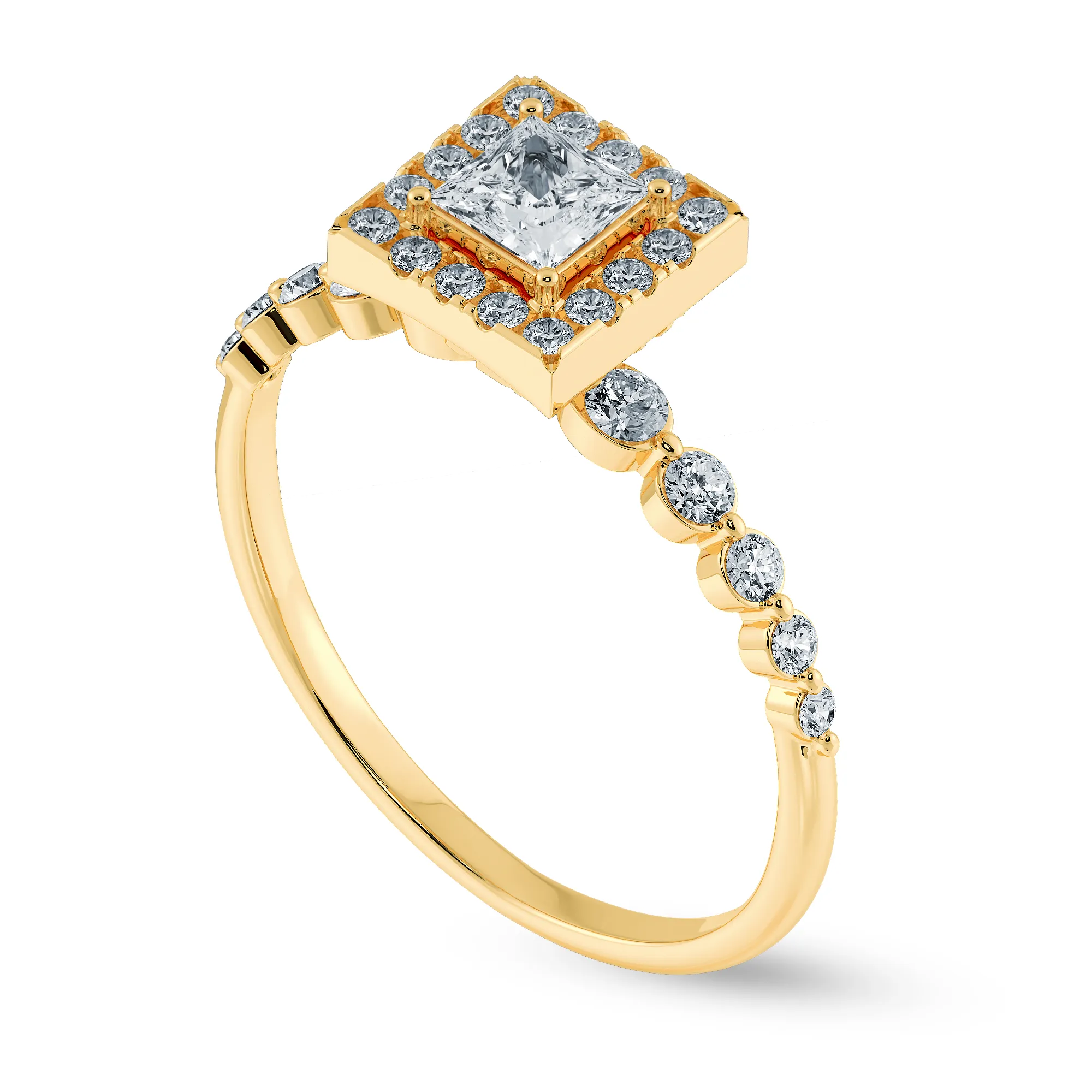 0.20cts. Princess Cut Solitaire Halo Diamond Accents 18K Yellow Gold Ring JL AU 2003Y-C