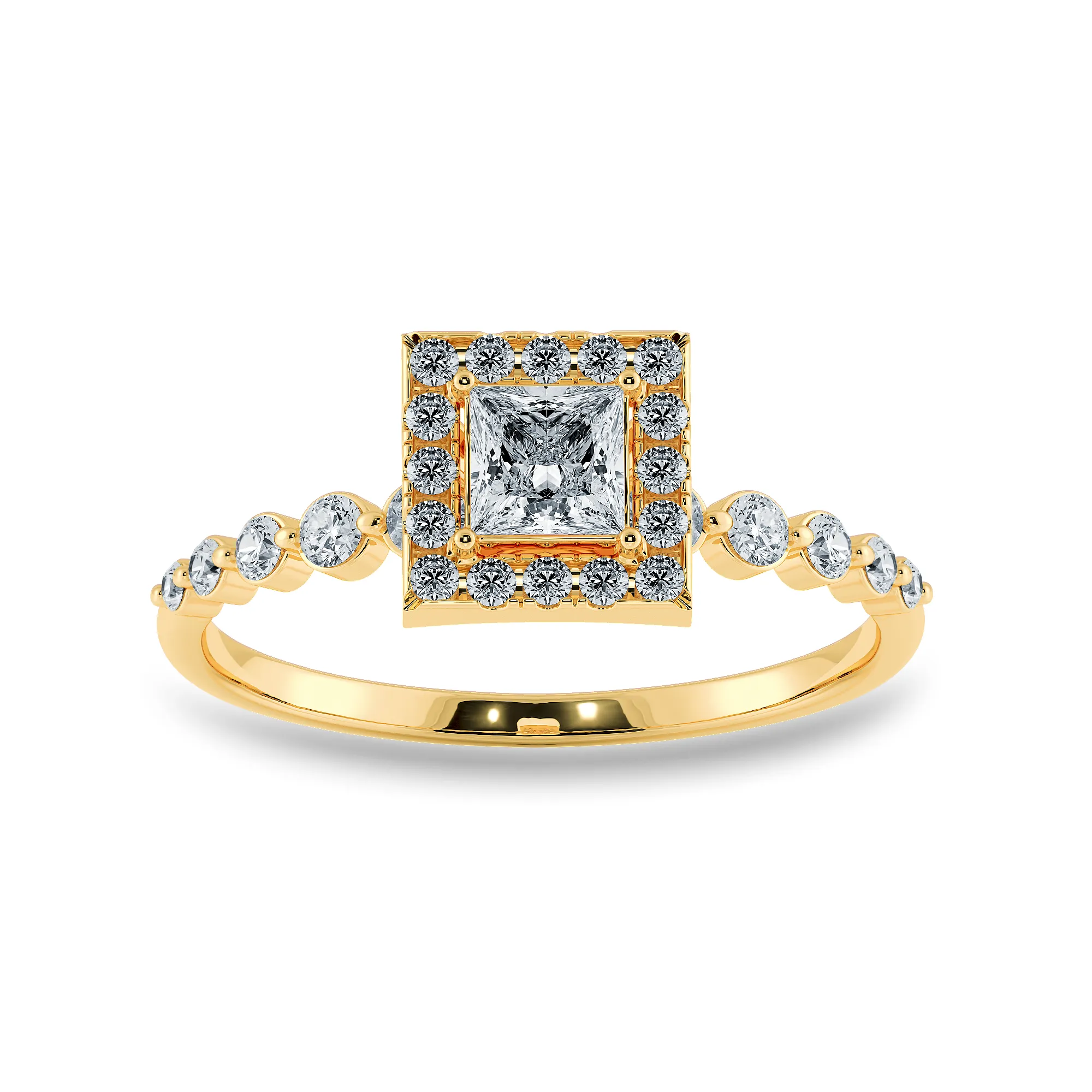 0.20cts. Princess Cut Solitaire Halo Diamond Accents 18K Yellow Gold Ring JL AU 2003Y-C