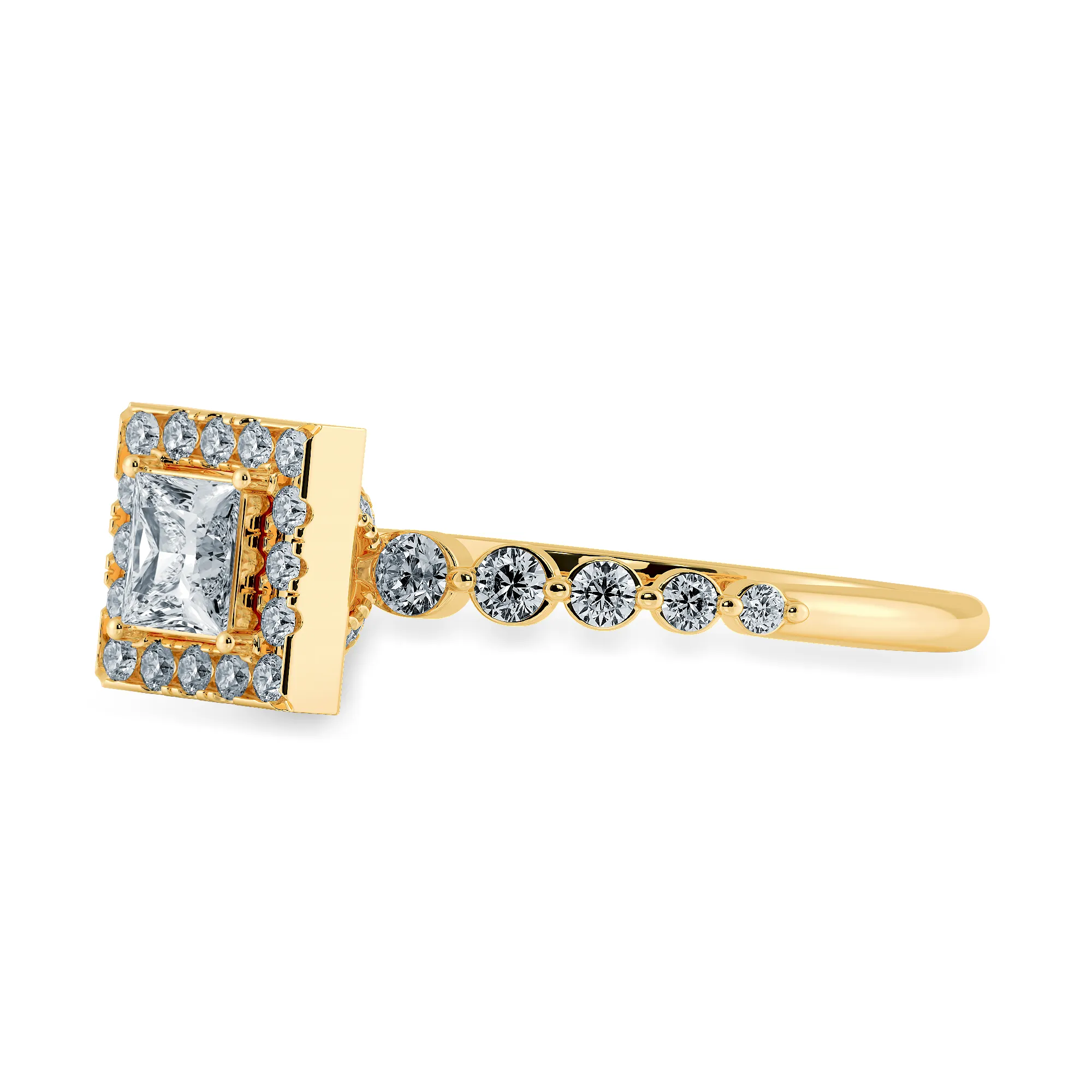0.20cts. Princess Cut Solitaire Halo Diamond Accents 18K Yellow Gold Ring JL AU 2003Y-C