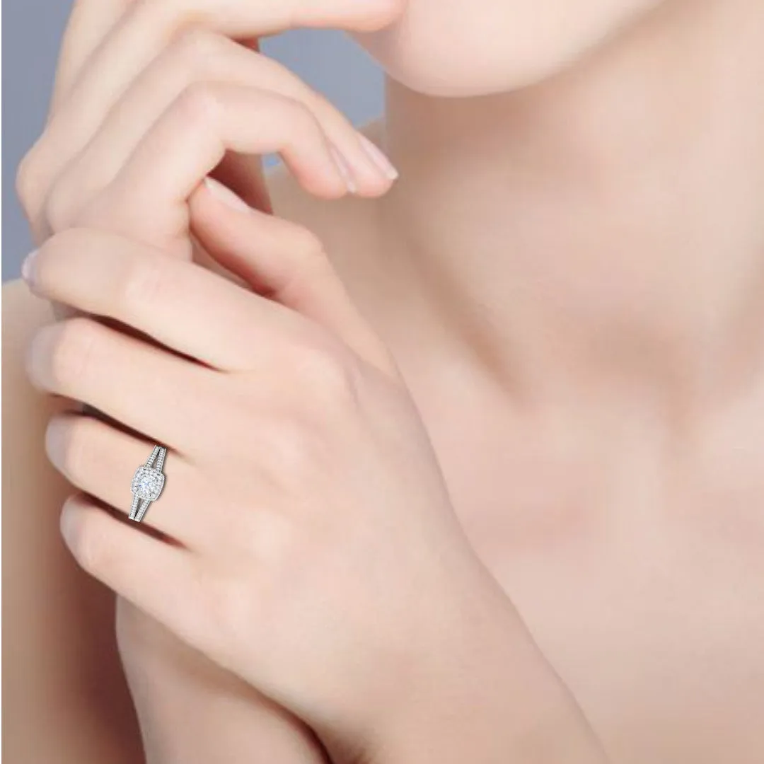 0.30 cts. Cushion Solitaire Double Halo Split Shank Platinum Ring JL PT RH CU 252