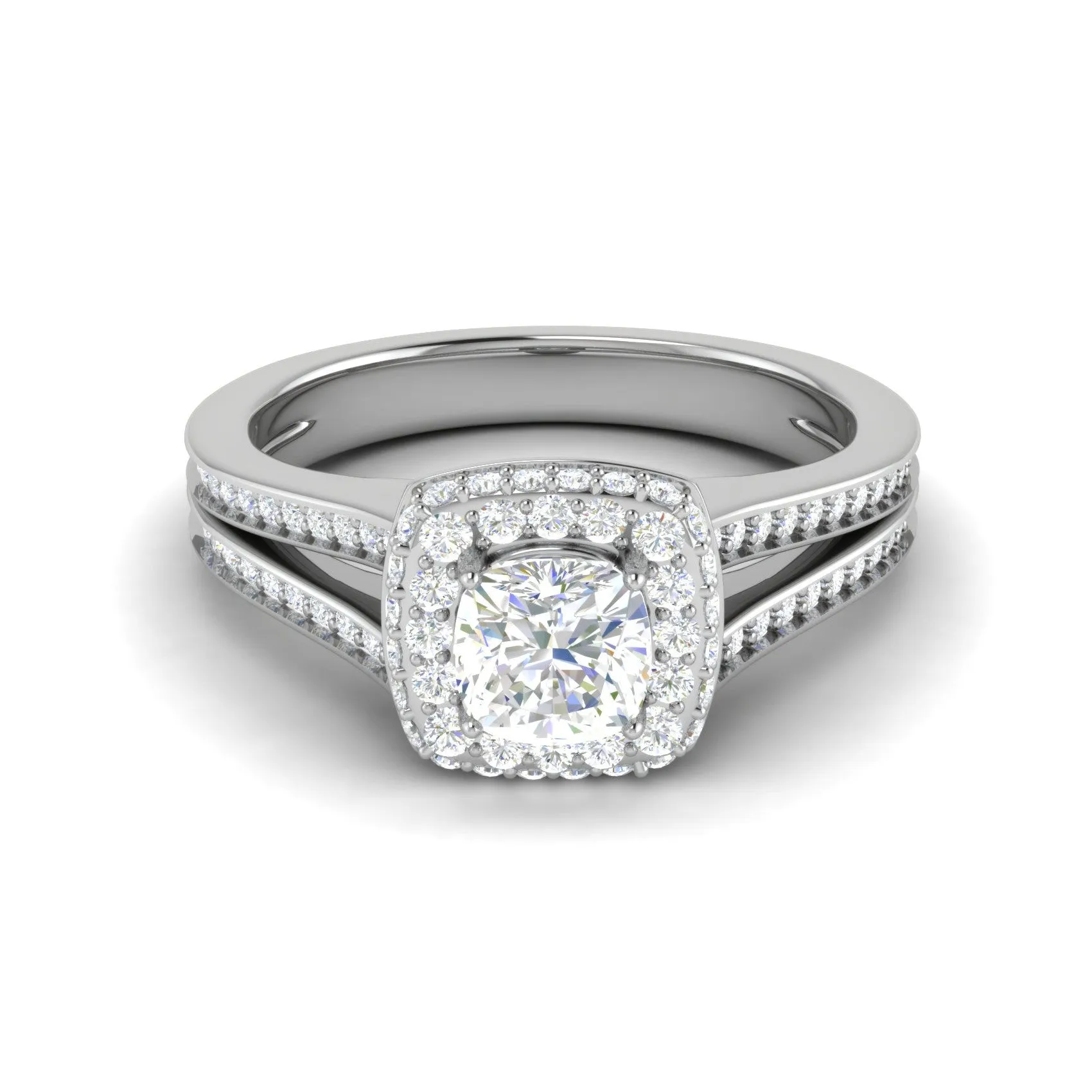 0.30 cts. Cushion Solitaire Double Halo Split Shank Platinum Ring JL PT RH CU 252