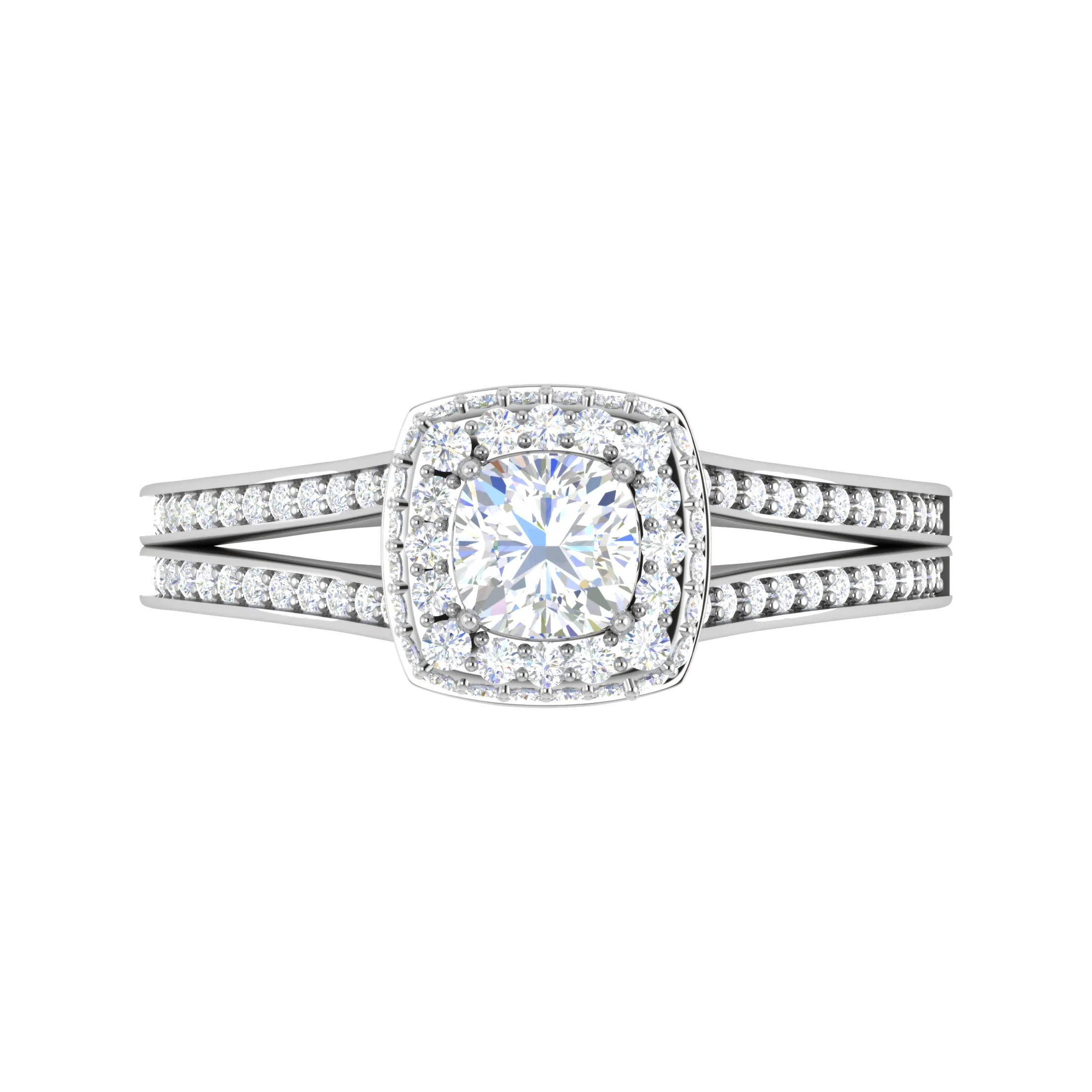 0.30 cts. Cushion Solitaire Double Halo Split Shank Platinum Ring JL PT RH CU 252