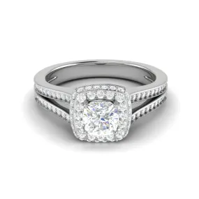 0.30 cts. Cushion Solitaire Double Halo Split Shank Platinum Ring JL PT RH CU 252