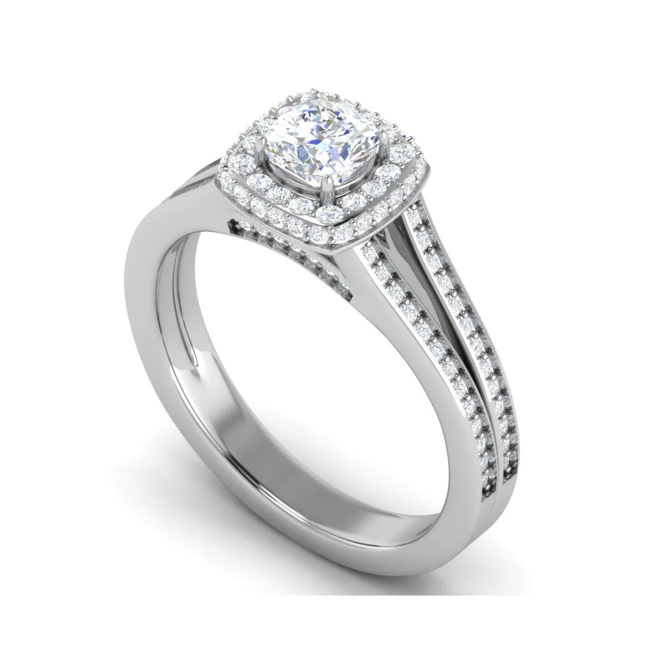 0.30 cts. Cushion Solitaire Double Halo Split Shank Platinum Ring JL PT RH CU 252