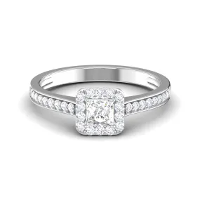 0.30 cts. Princess Cut Diamond Halo Diamond Shank Platinum Solitaire Engagement Ring JL PT RP RD 111