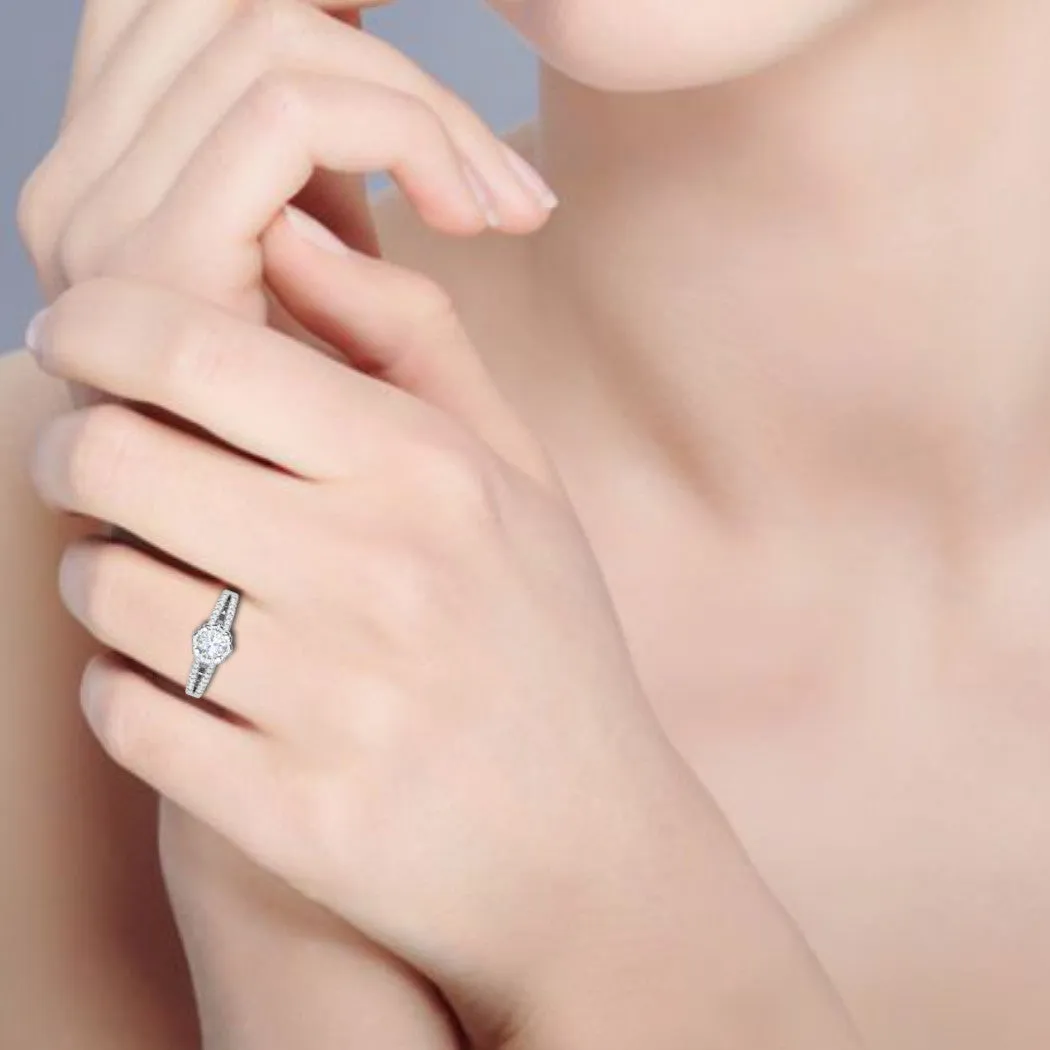 0.30 cts. Solitaire Halo Diamond Split Shank Platinum Engagement Ring  for Women JL PT WB6017