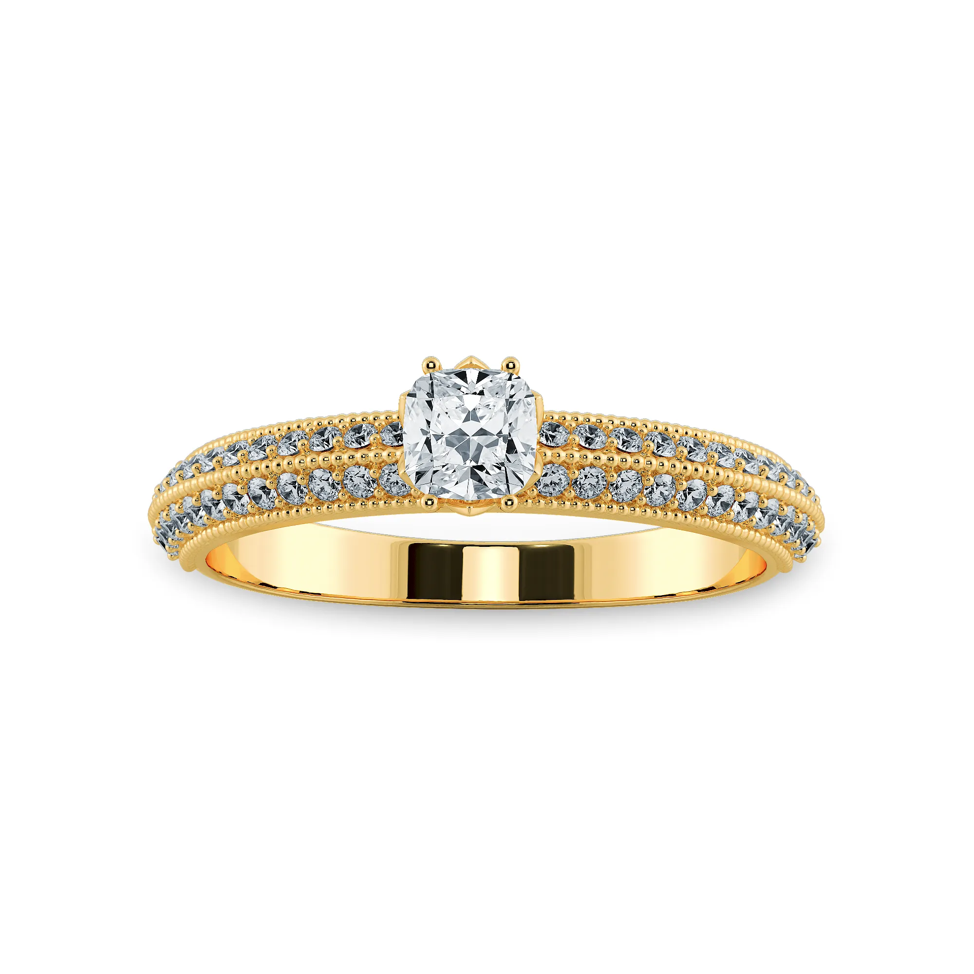 0.30cts. Cushion Cut Solitaire Diamond Split Shank 18K Yellow Gold Ring JL AU 1187Y