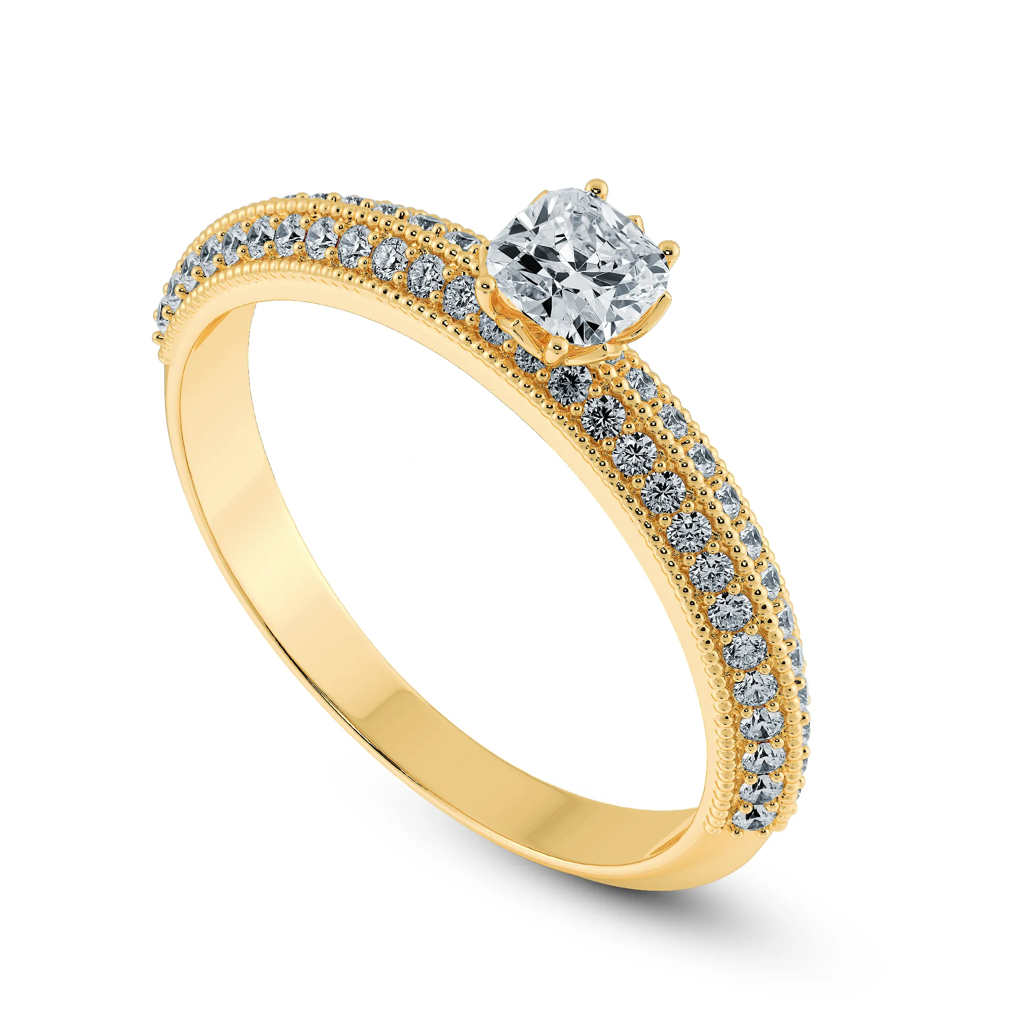 0.30cts. Cushion Cut Solitaire Diamond Split Shank 18K Yellow Gold Ring JL AU 1187Y