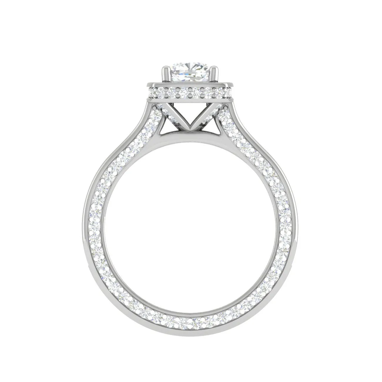 0.30cts. Cushion Solitaire Double Halo Diamond Split Shank Platinum Ring JL PT RH CU 158