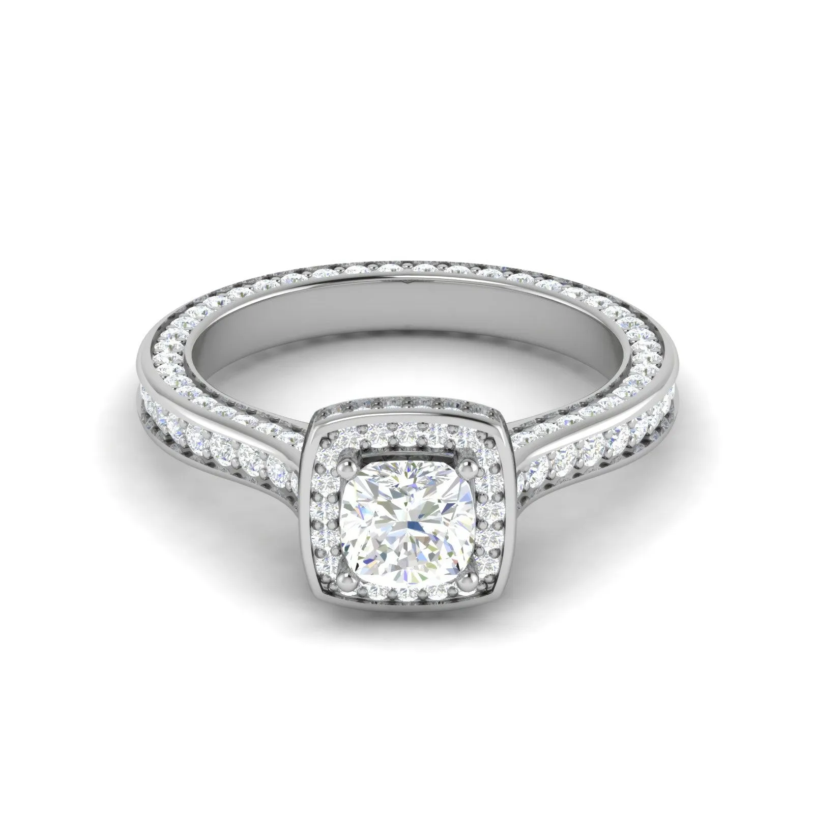 0.30cts. Cushion Solitaire Double Halo Diamond Split Shank Platinum Ring JL PT RH CU 158