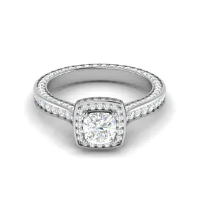 0.30cts. Cushion Solitaire Double Halo Diamond Split Shank Platinum Ring JL PT RH CU 158