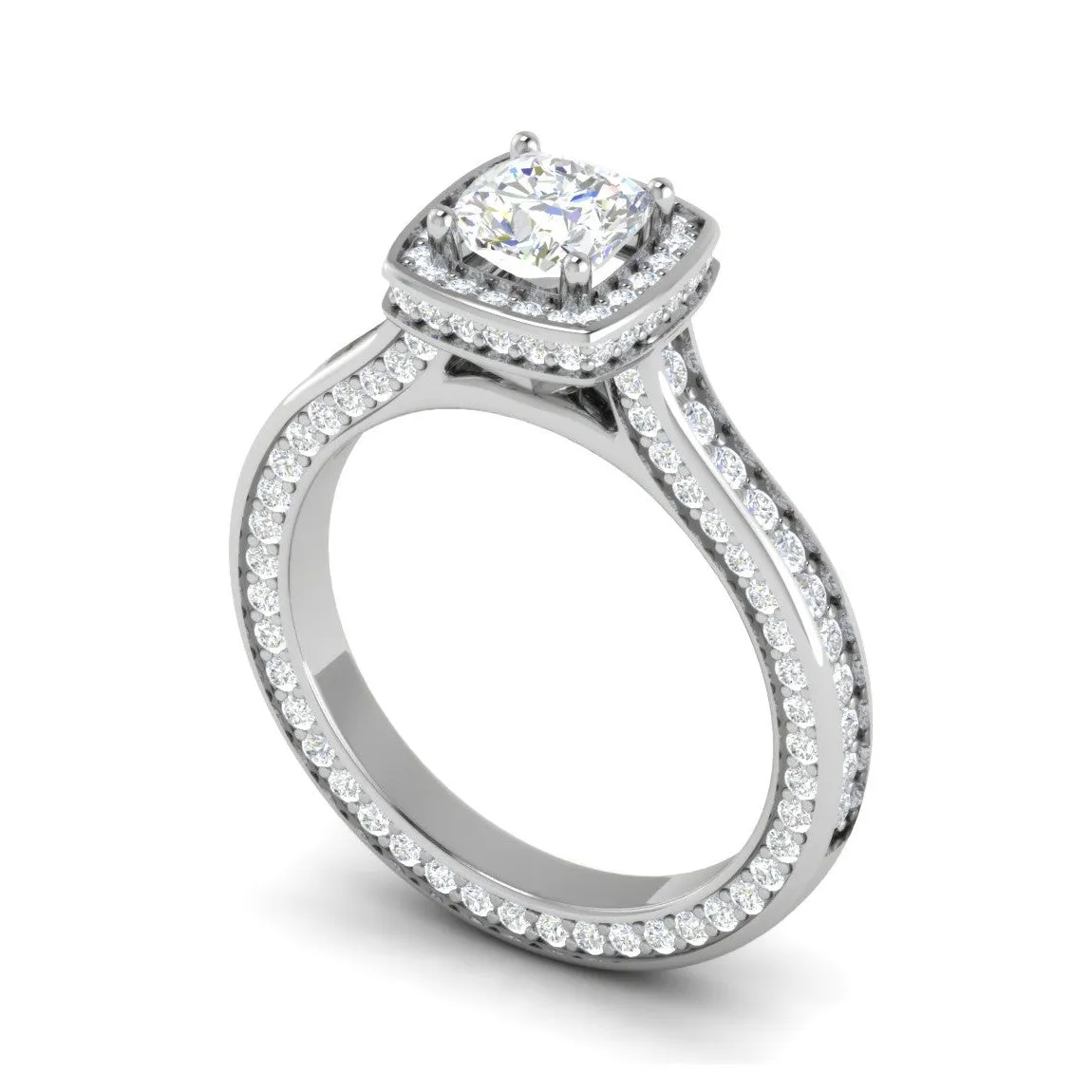 0.30cts. Cushion Solitaire Double Halo Diamond Split Shank Platinum Ring JL PT RH CU 158