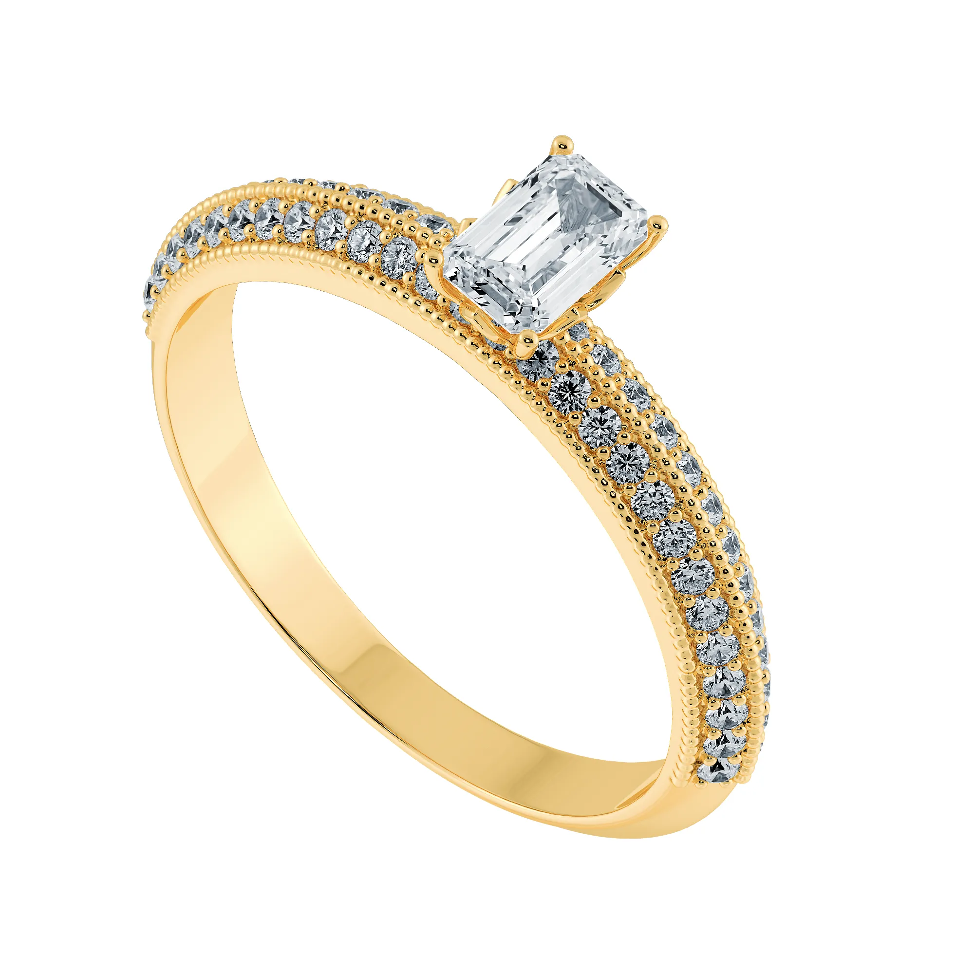 0.30cts. Emerald Cut Solitaire Diamond Split Shank 18K Yellow Gold Ring JL AU 1188Y