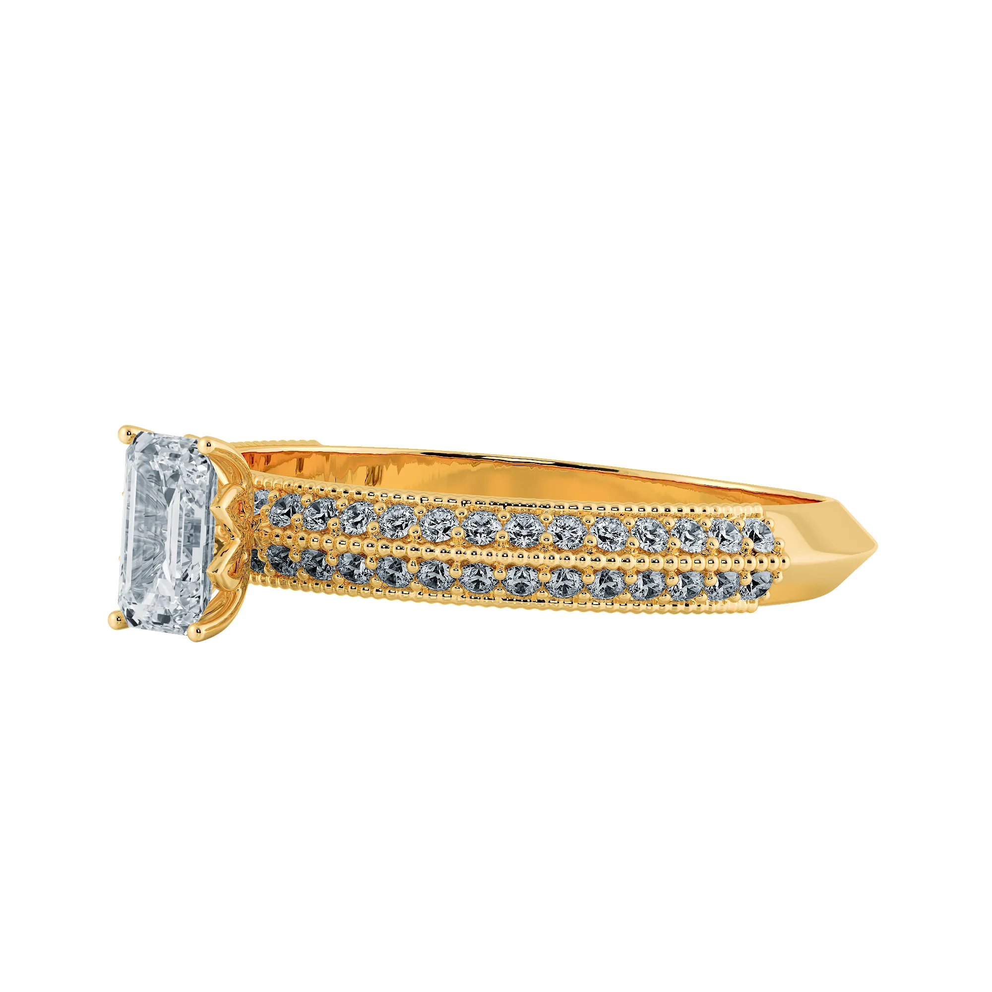 0.30cts. Emerald Cut Solitaire Diamond Split Shank 18K Yellow Gold Ring JL AU 1188Y