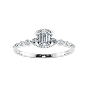 0.30cts Emerald Cut Solitaire Halo Diamond Accents Platinum Ring JL PT 2006