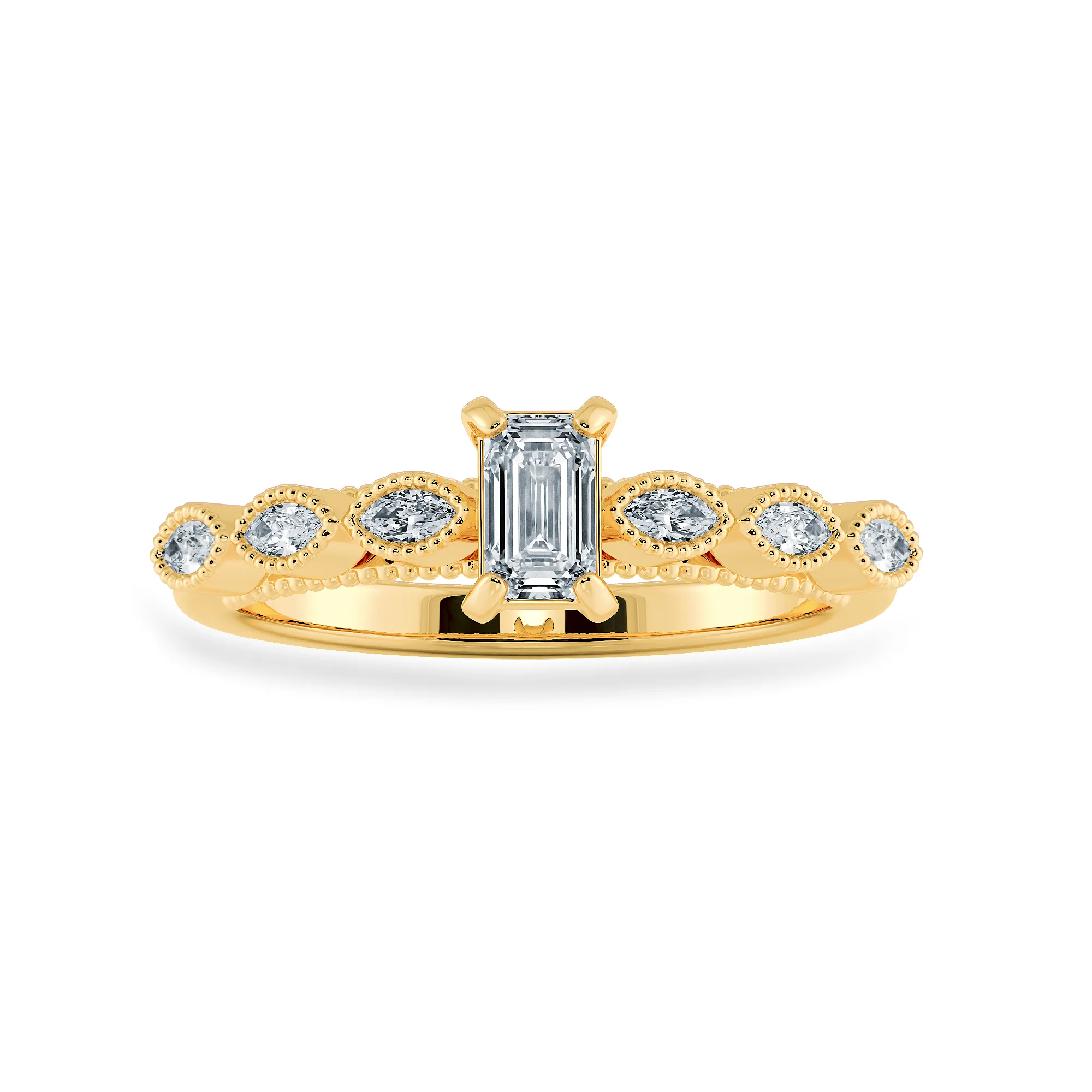0.30cts. Emerald Cut Solitaire with Marquise Cut Diamond Accents 18K Yellow Gold Ring JL AU 2015Y