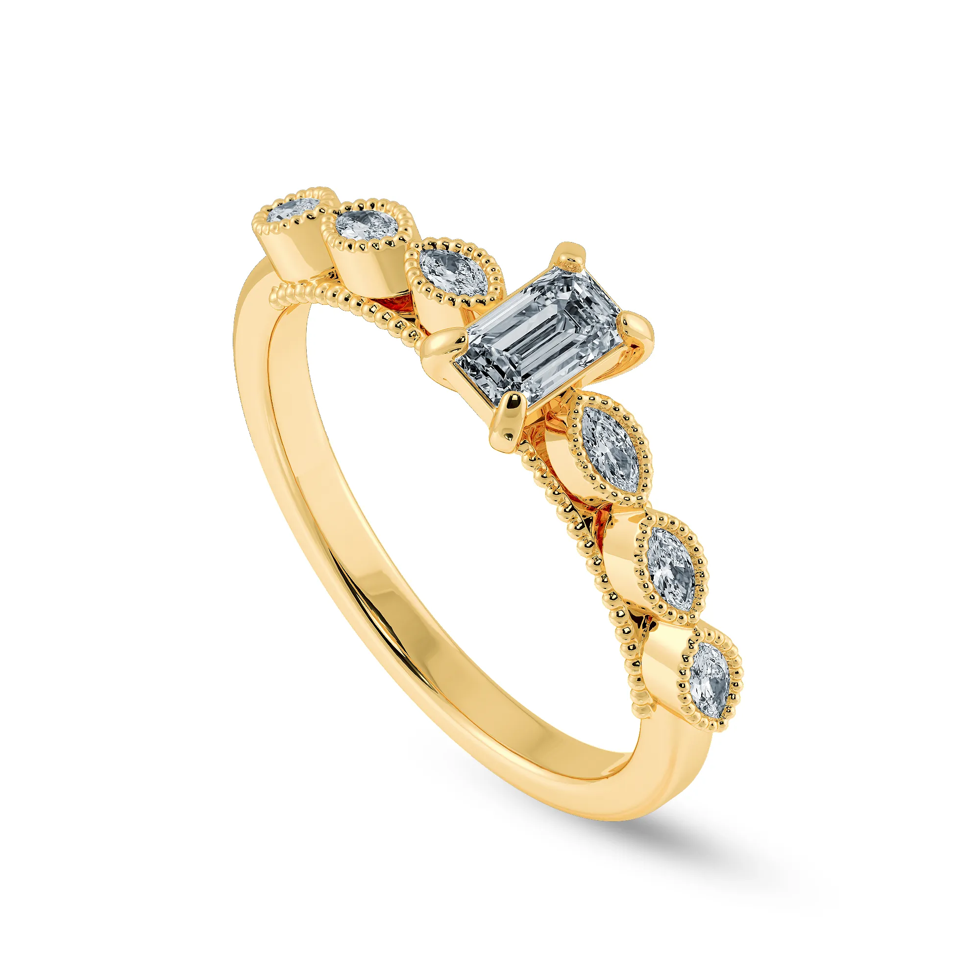 0.30cts. Emerald Cut Solitaire with Marquise Cut Diamond Accents 18K Yellow Gold Ring JL AU 2015Y