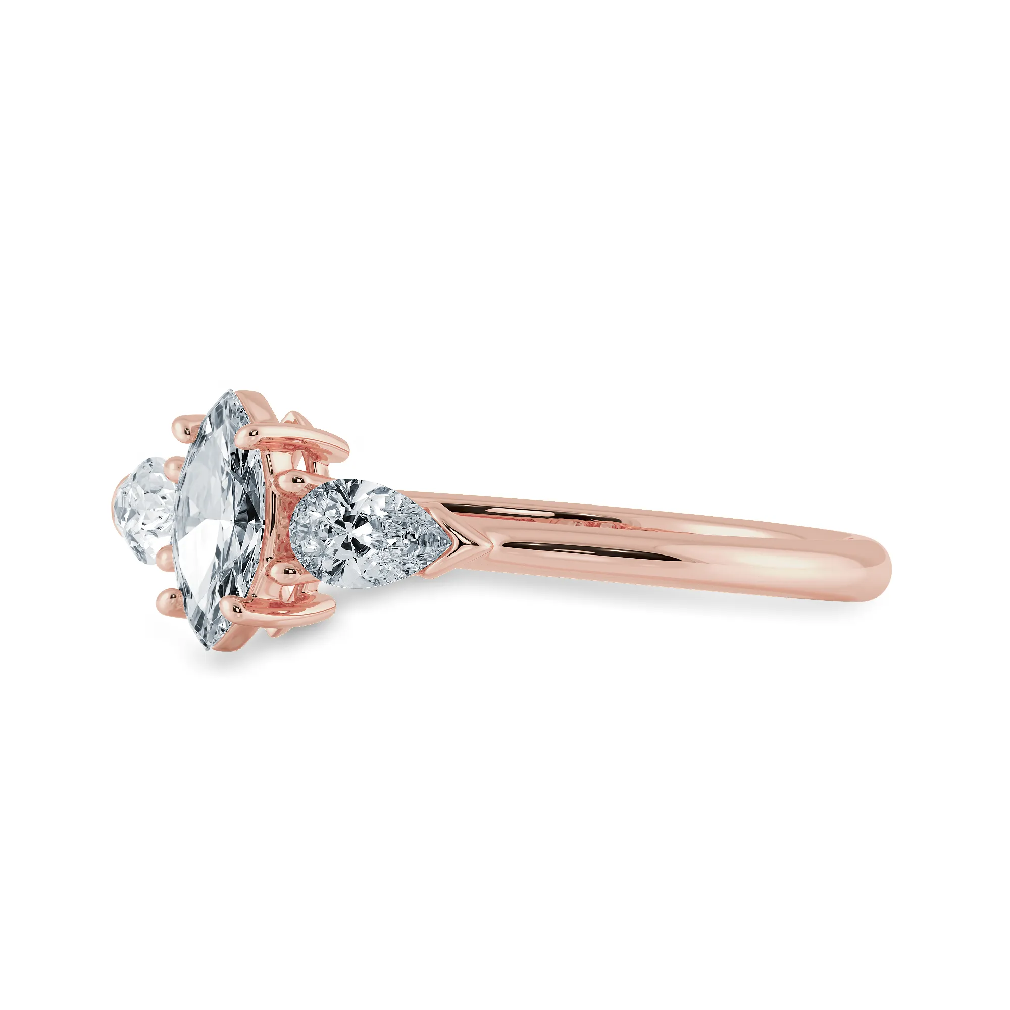 0.30cts. Marquise Cut Solitaire with Pear Cut Diamond Accents 18K Rose Gold Ring JL AU 1208R