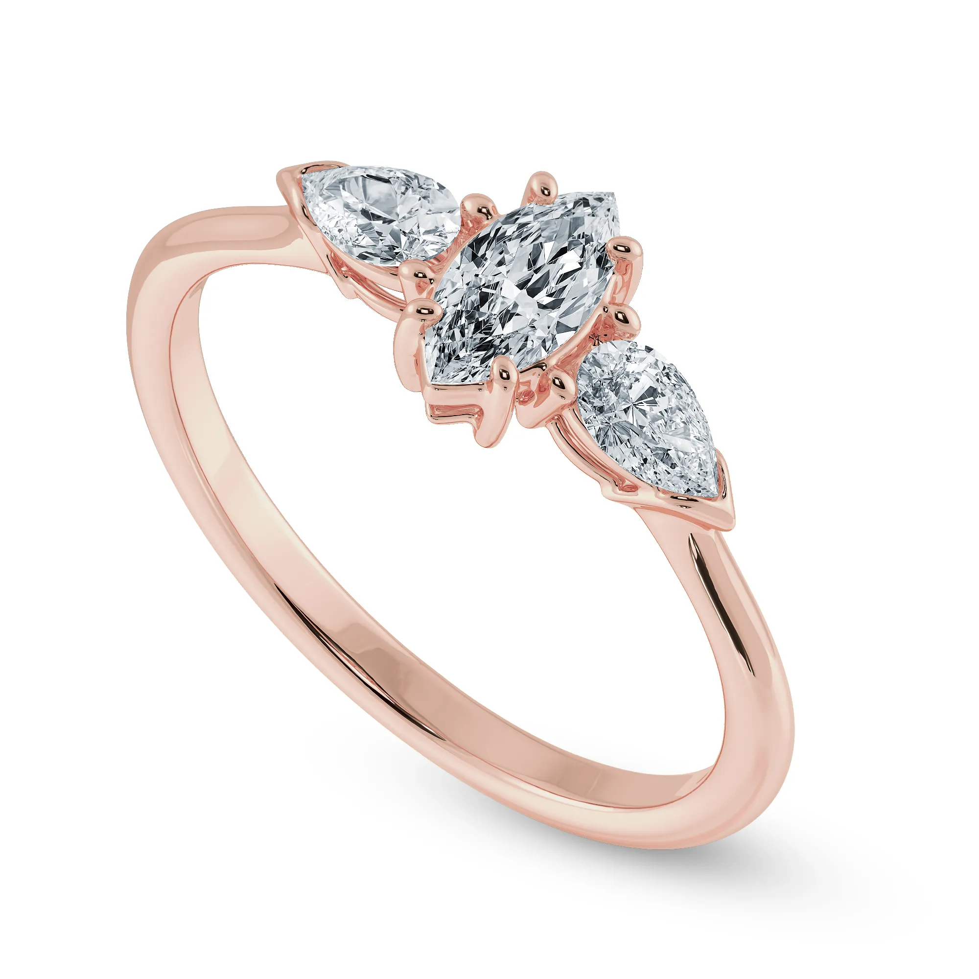 0.30cts. Marquise Cut Solitaire with Pear Cut Diamond Accents 18K Rose Gold Ring JL AU 1208R