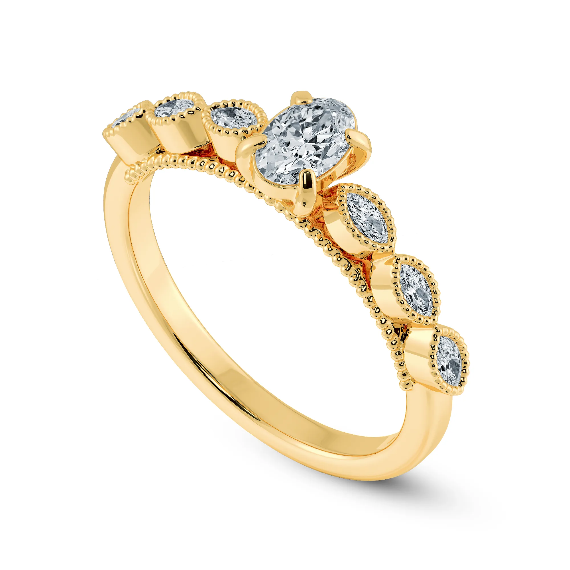 0.30cts. Oval Cut Solitaire Marquise Cut Diamond Accents 18K Yellow Gold Ring JL AU 2017Y