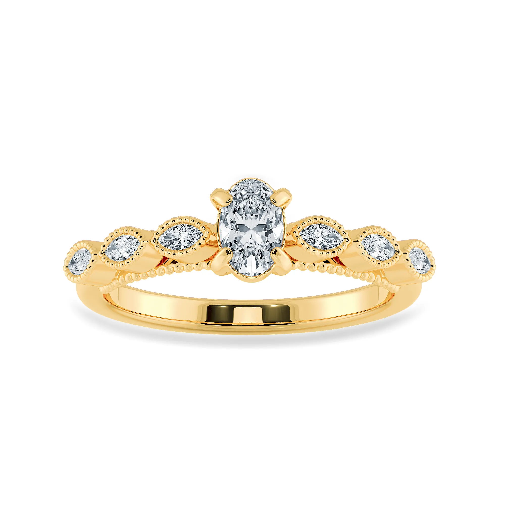 0.30cts. Oval Cut Solitaire Marquise Cut Diamond Accents 18K Yellow Gold Ring JL AU 2017Y