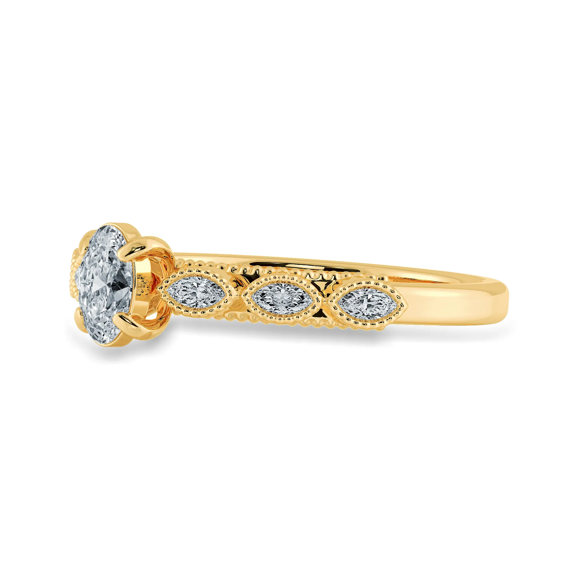 0.30cts. Oval Cut Solitaire Marquise Cut Diamond Accents 18K Yellow Gold Ring JL AU 2017Y