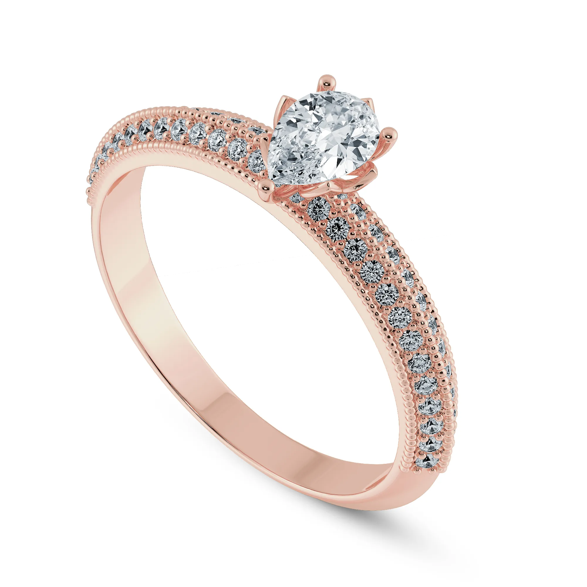 0.30cts. Pear Cut Solitaire Diamond Split Shank 18K Rose Gold Ring JL AU 1191R
