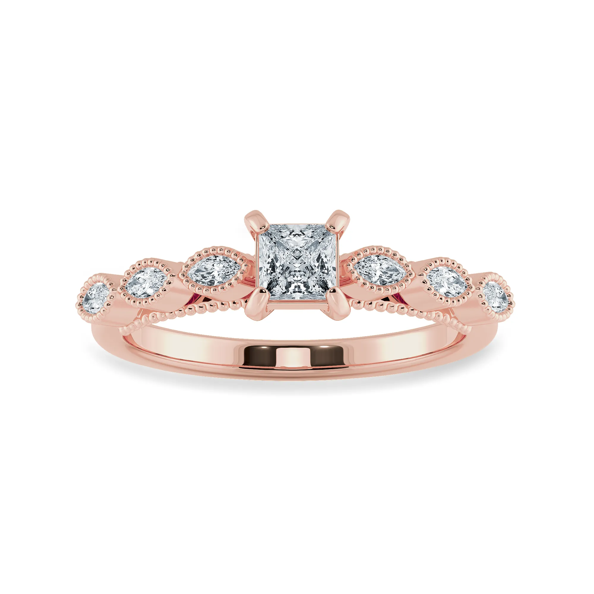 0.30cts. Princess Cut Solitaire with Marquise Diamond Accents 18K Rose Gold Ring JL AU 2012R
