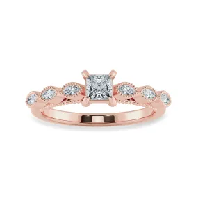 0.30cts. Princess Cut Solitaire with Marquise Diamond Accents 18K Rose Gold Ring JL AU 2012R