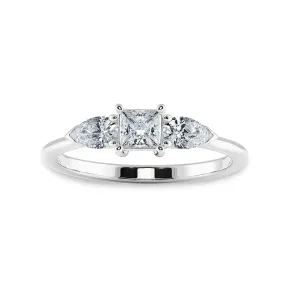 0.30cts Princess Cut Solitaire with Pear Cut Diamond Accents Shank Platinum Ring JL PT 2021