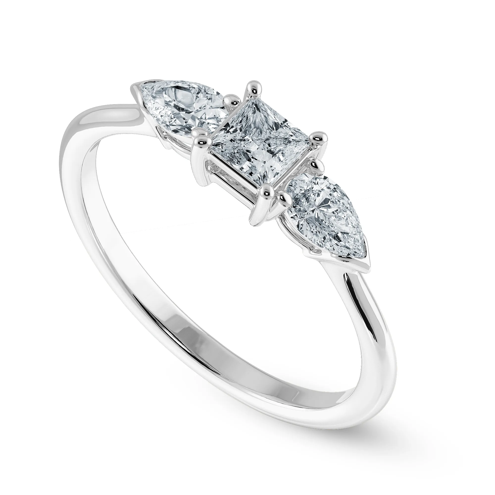 0.30cts Princess Cut Solitaire with Pear Cut Diamond Accents Shank Platinum Ring JL PT 2021