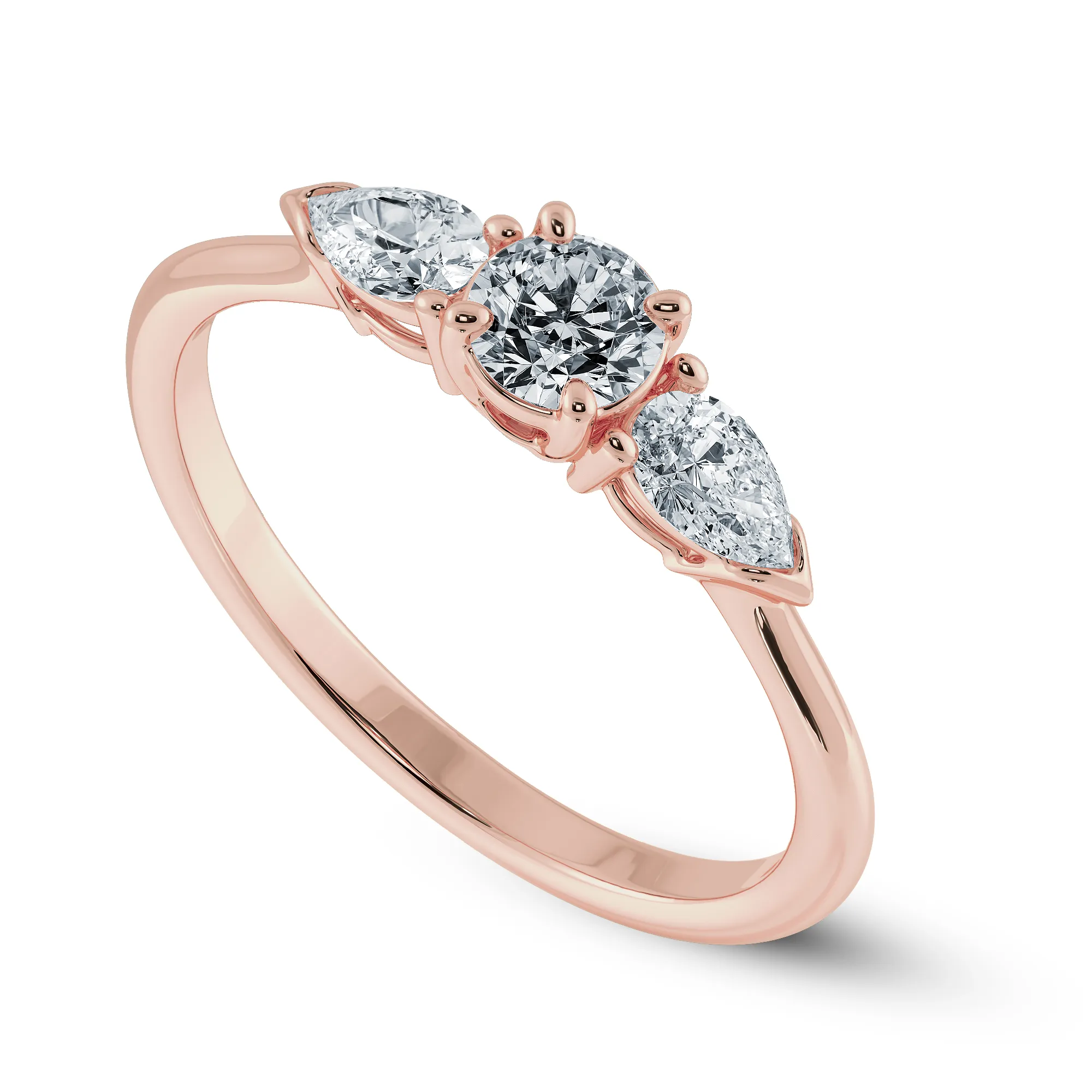 0.30cts. Solitaire with Pear Cut Diamond Accents 18K Rose Gold Ring JL AU 2020R