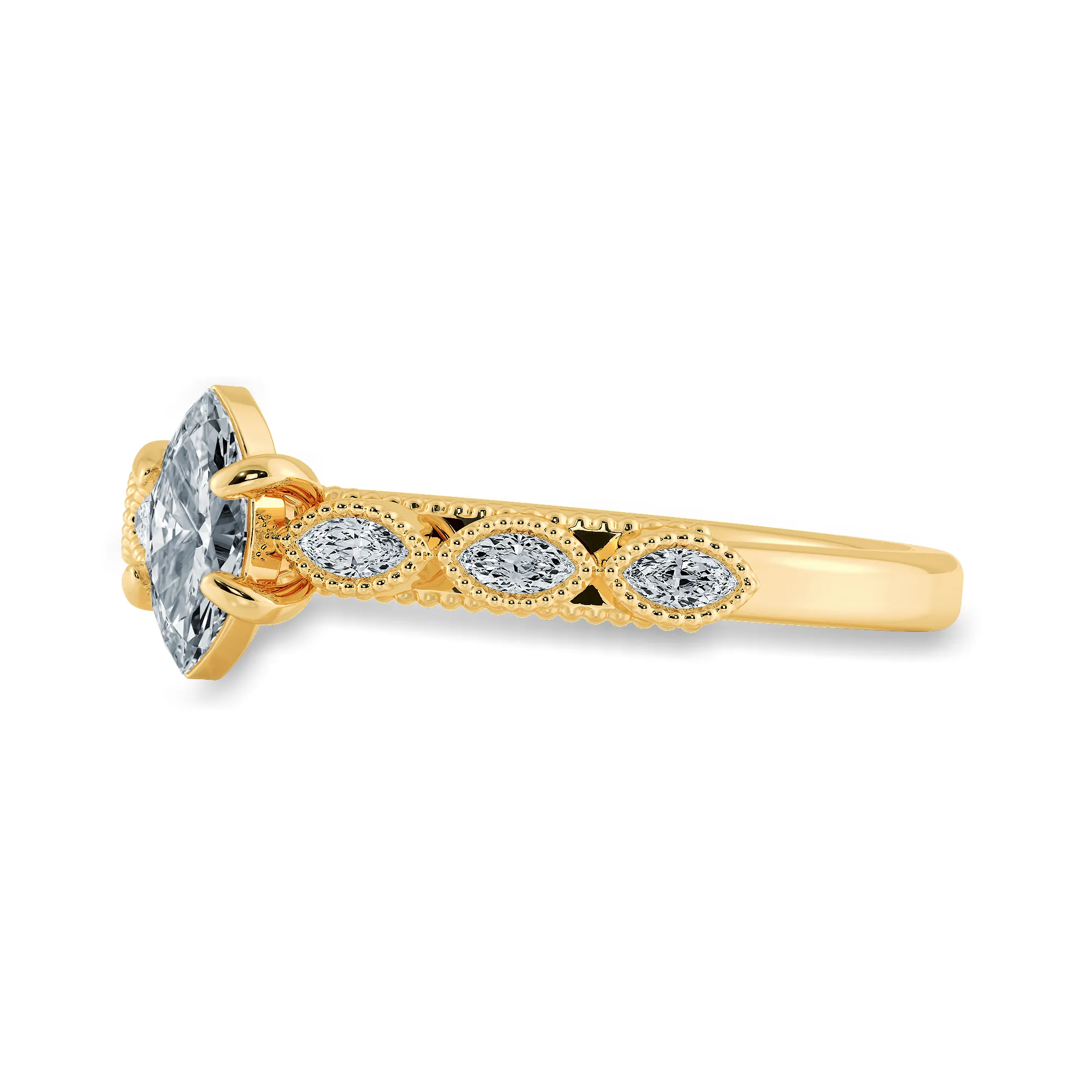 0.30ts. Marquise Cut Solitaire Diamond Accents 18K Yellow Gold Ring JL AU 2019Y