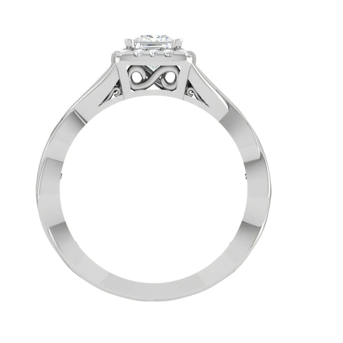 0.40cts Princess Cut Solitaire Square Halo Diamond Twisted Shank Platinum Ring for Women JL PT RV PR 149