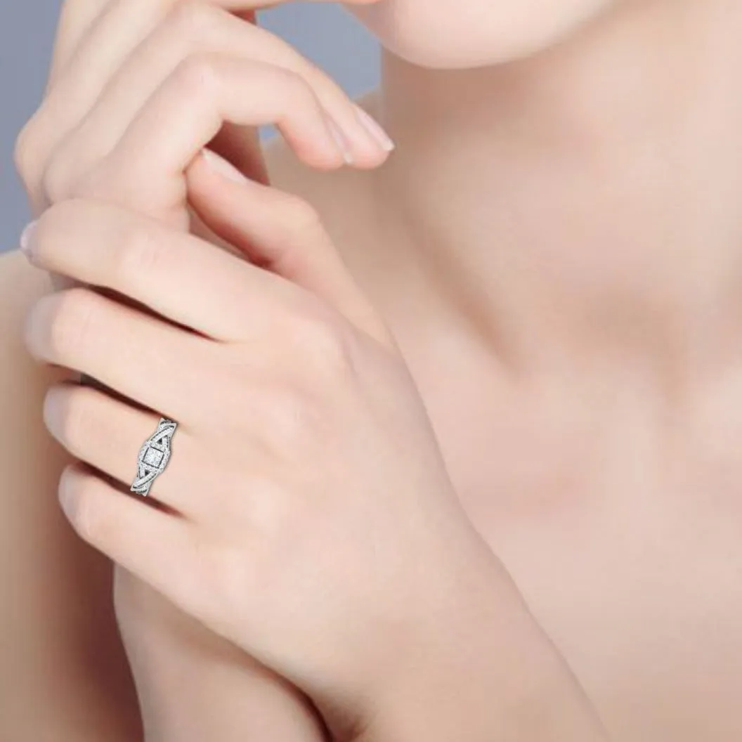0.40cts Princess Cut Solitaire Square Halo Diamond Twisted Shank Platinum Ring for Women JL PT RV PR 149