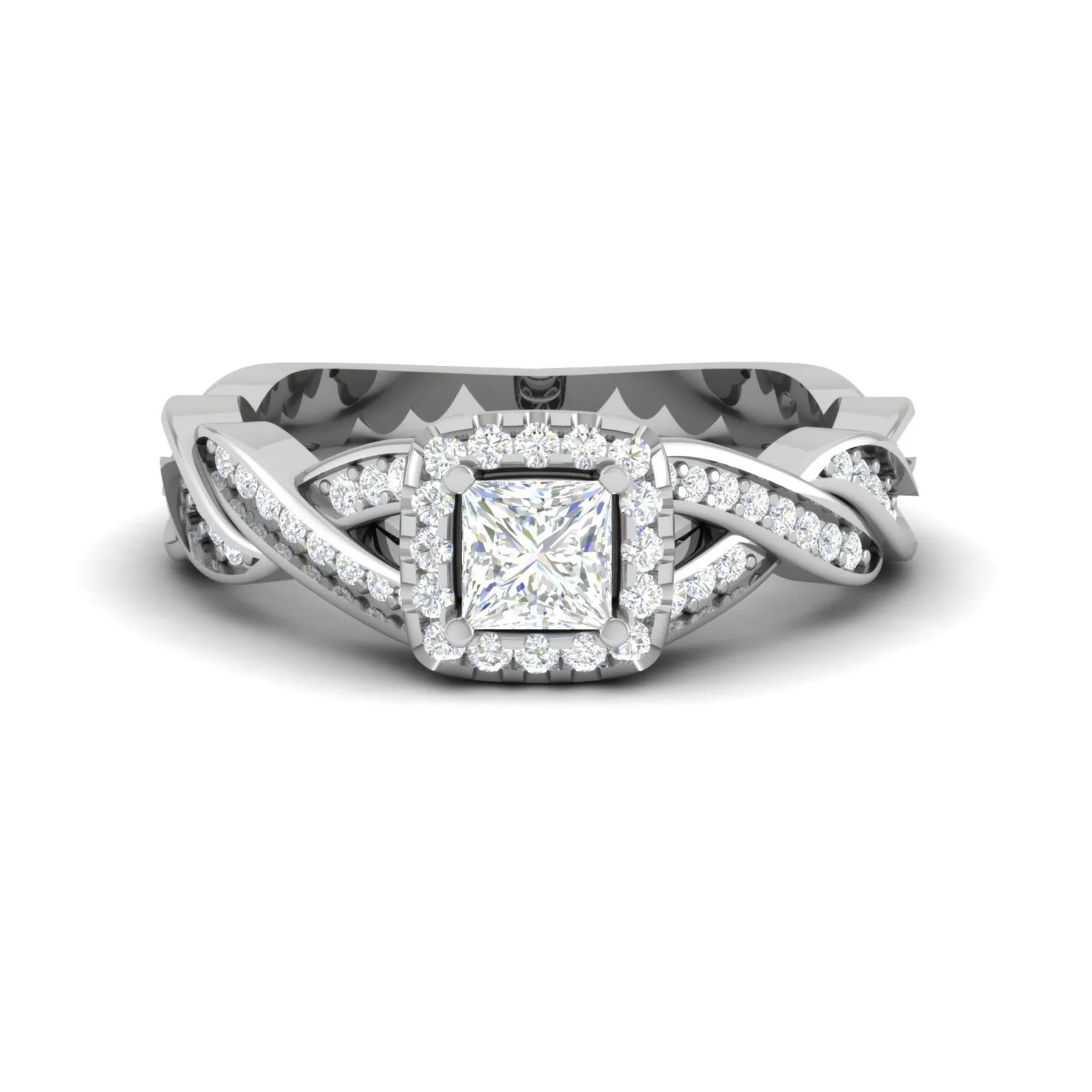 0.40cts Princess Cut Solitaire Square Halo Diamond Twisted Shank Platinum Ring for Women JL PT RV PR 149