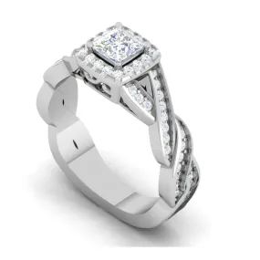 0.40cts Princess Cut Solitaire Square Halo Diamond Twisted Shank Platinum Ring for Women JL PT RV PR 149