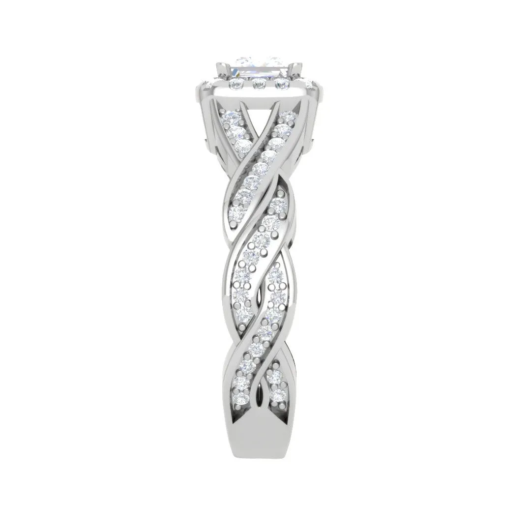 0.40cts Princess Cut Solitaire Square Halo Diamond Twisted Shank Platinum Ring for Women JL PT RV PR 149