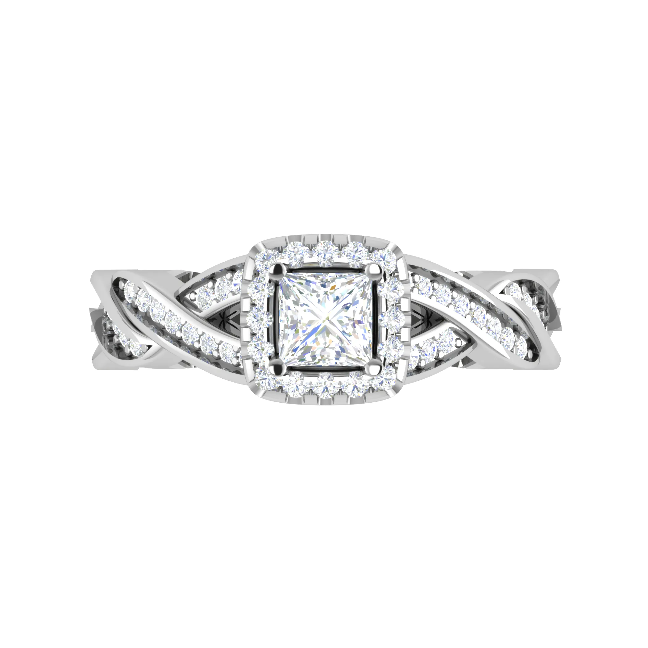 0.40cts Princess Cut Solitaire Square Halo Diamond Twisted Shank Platinum Ring for Women JL PT RV PR 149