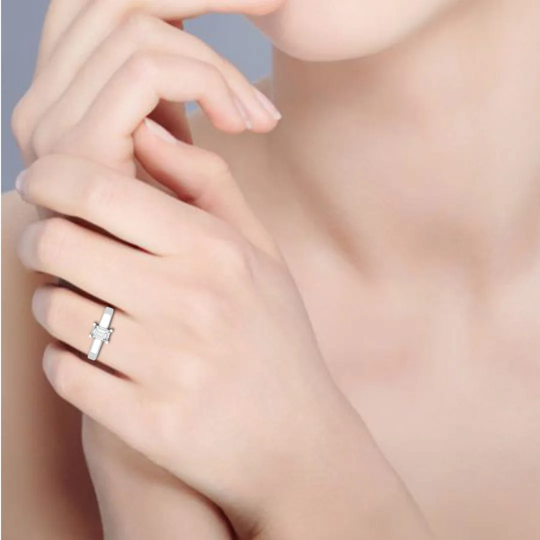 0.50 cts Emerald Cut Solitaire Diamond Platinum Ring JL PT RS EM 127-A