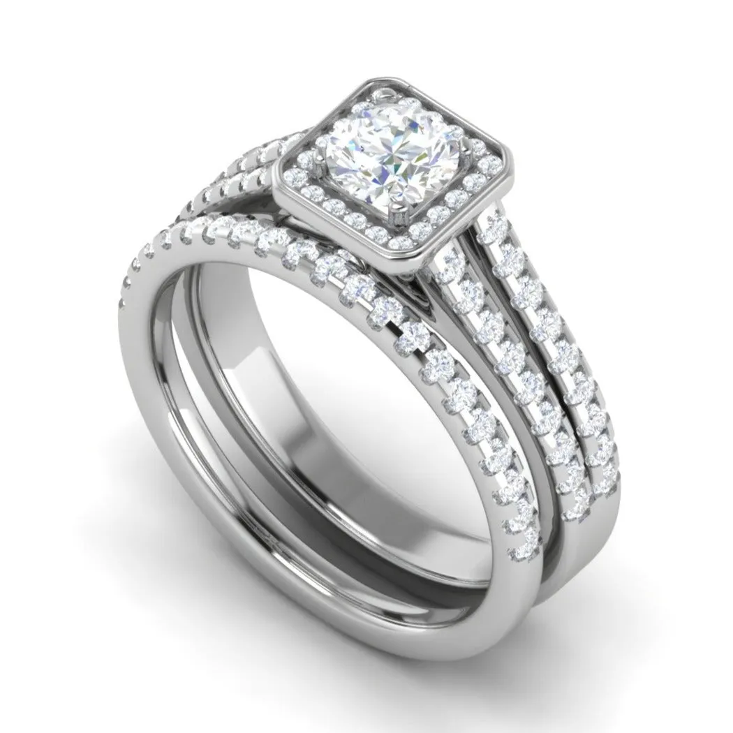 0.50 cts Platinum Solitaire Square Halo Split Ring for Women JL PT RH RD 300