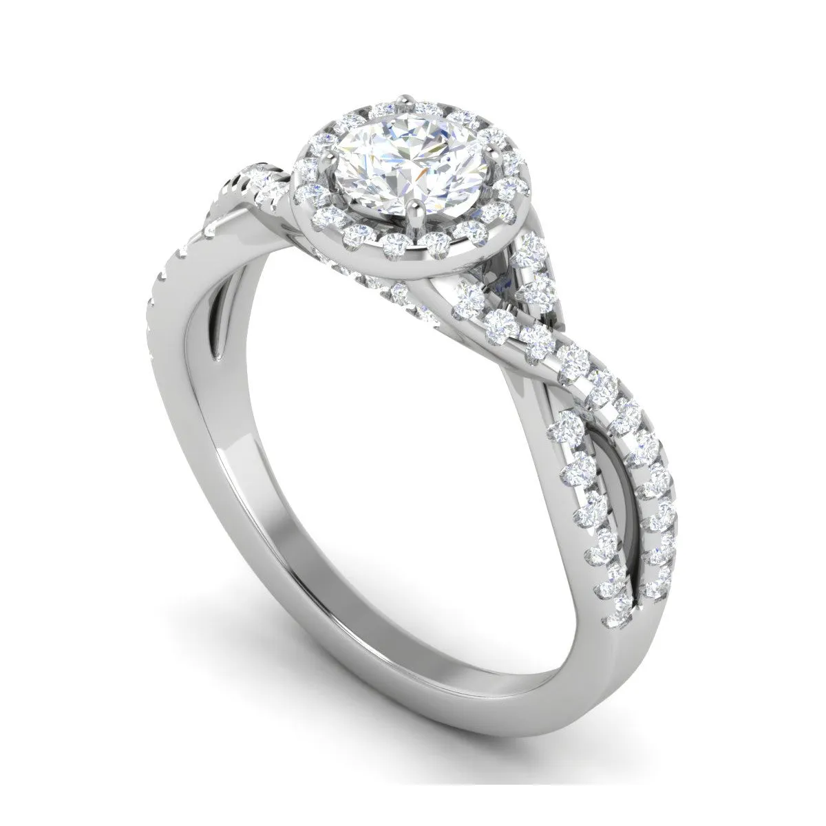 0.50 cts Solitaire Halo Diamond with Twisted Shank Platinum Ring JL PT RH RD 278
