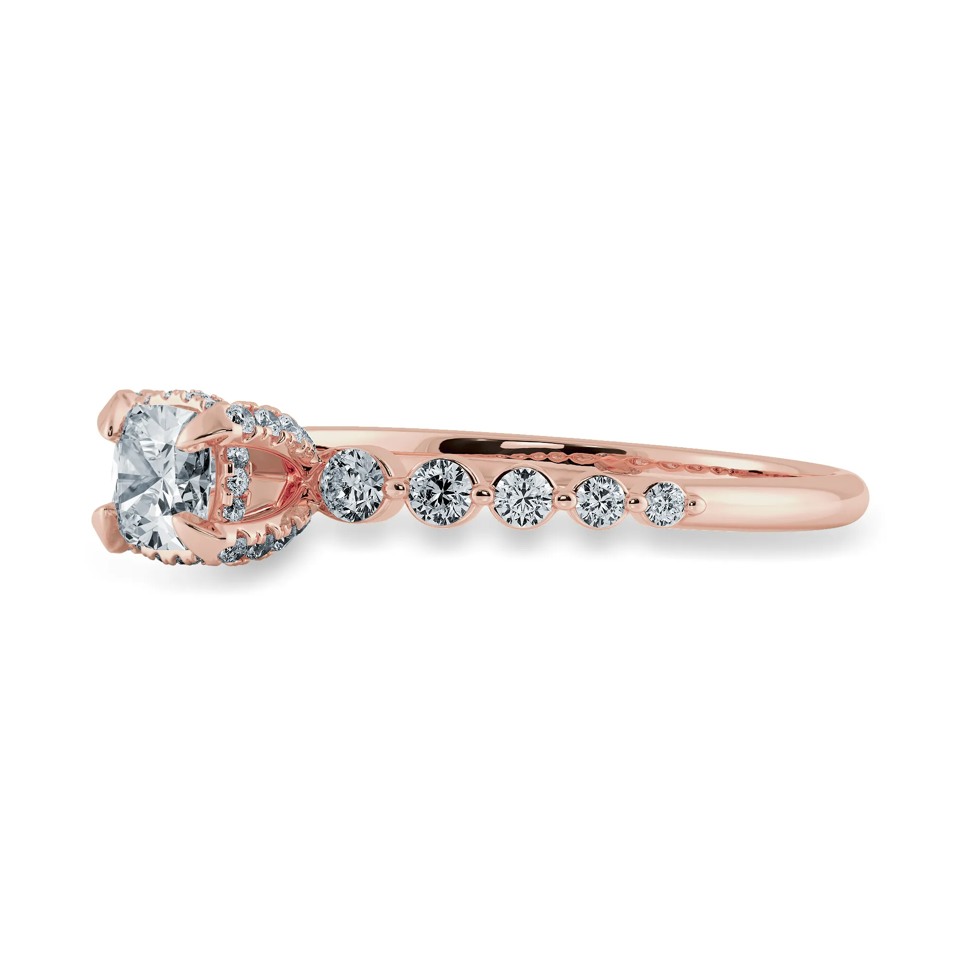 0.50cts. Cushion Cut Solitaire Halo Diamond Accents 18K Rose Gold Ring JL AU 2005R-A