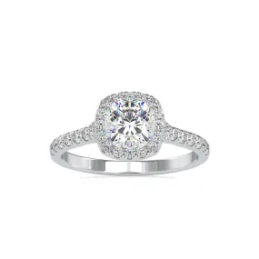 0.50cts. Cushion Cut Solitaire Platinum Halo Diamond Shank Solitaire Engagement Ring JL PT 0193