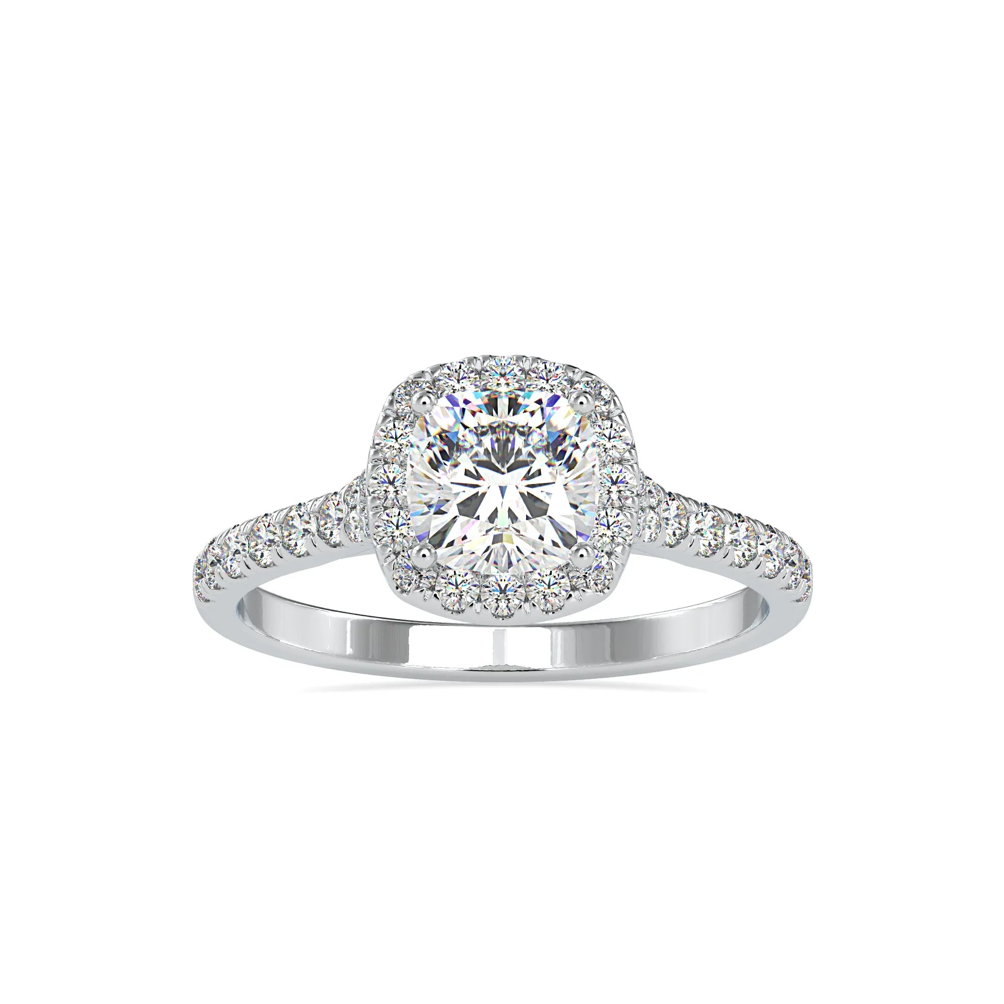 0.50cts. Cushion Cut Solitaire Platinum Halo Diamond Shank Solitaire Engagement Ring JL PT 0193