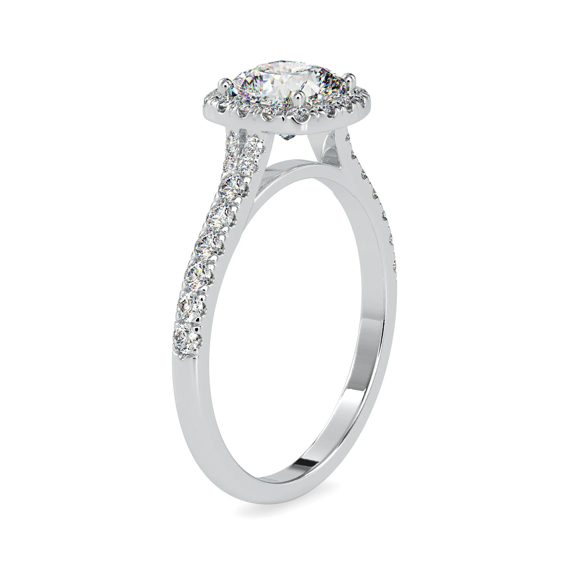 0.50cts. Cushion Cut Solitaire Platinum Halo Diamond Shank Solitaire Engagement Ring JL PT 0193