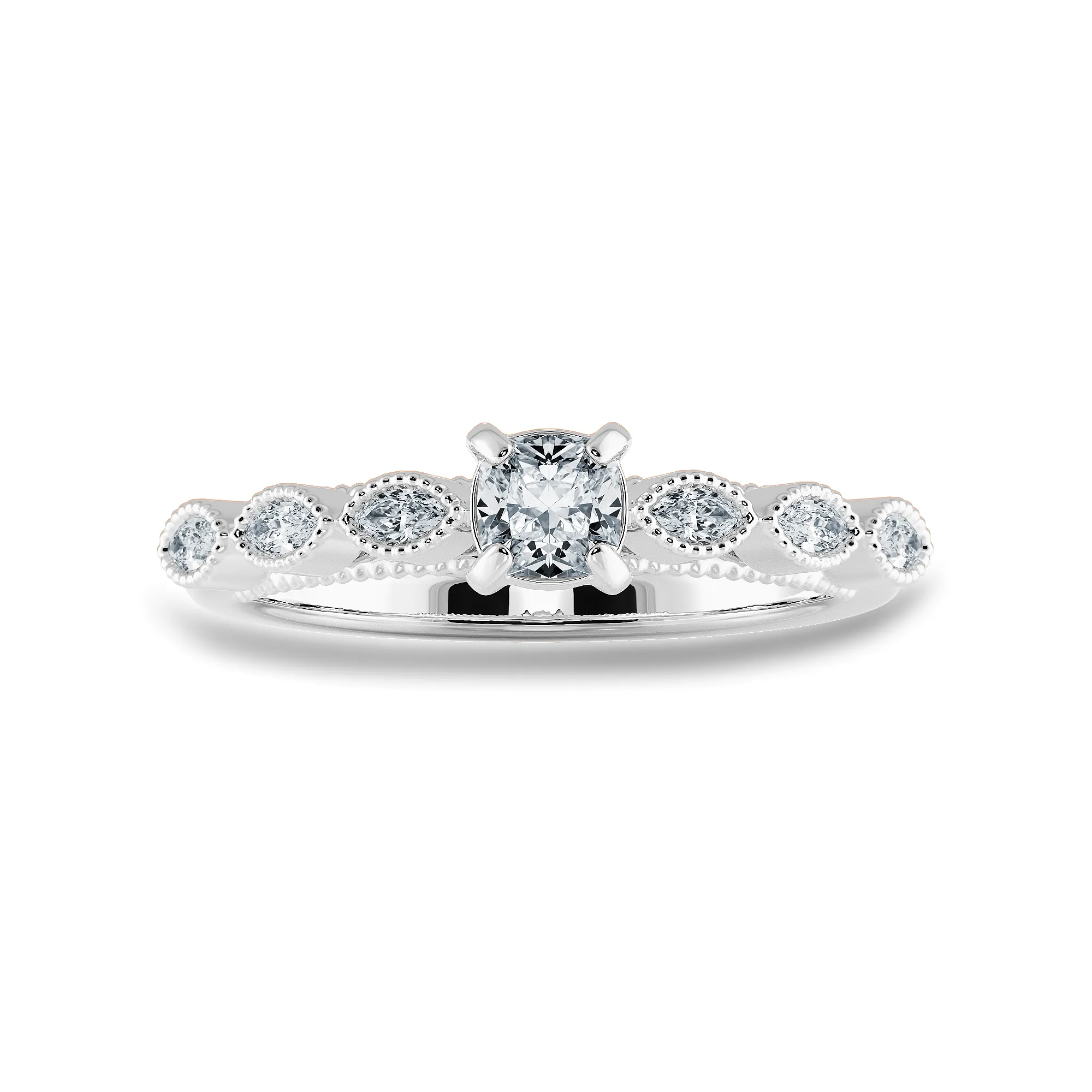 0.50cts. Cushion Cut Solitaire with Marquise Cut Diamond Accents Platinum Ring JL PT 2013-A